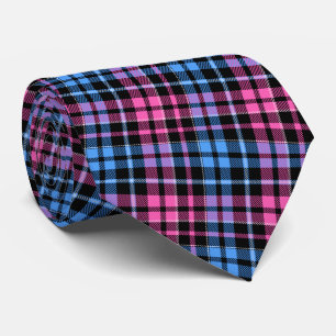Rosa und Blau auf schwarzem Karo-Tartan-Muster Krawatte