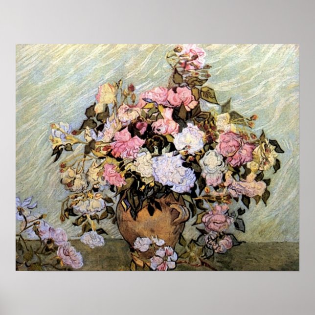 Rosa und Blau Blumen von Van Gogh Poster (Vorne)