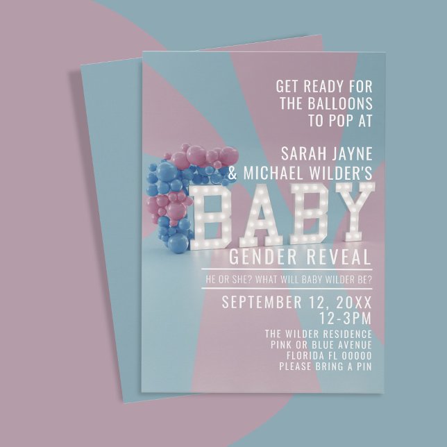 Rosa und blau Er oder sie Geschlecht offenbaren Ei Ankündigung (Pink and Blue Gender Reveal Baby Shower Invitation. Just add your party details)
