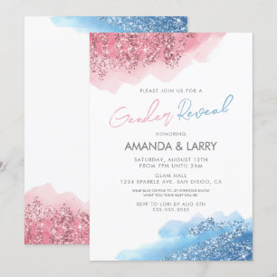 Rosa und Blau falsche Glitter-Geschlechtsenthüllun Einladung