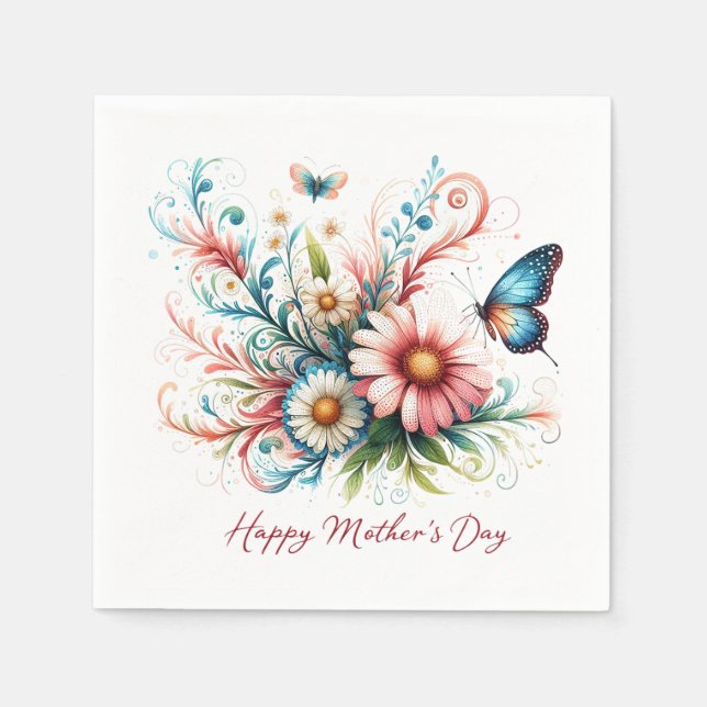 Rosa und blau florale Happy Mother Day Serviette (Vorderseite)