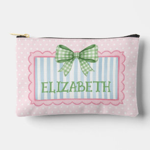 Rosa und Blau gerahmte grüne Gingham-Schleife Zubehörtasche