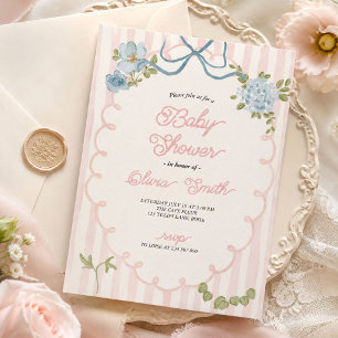 Rosa und Blau gestreifte florale Schleife Baby Sho Einladung