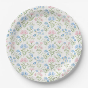 Rosa und Blau Grandmillennial Blumenmuster Pappteller