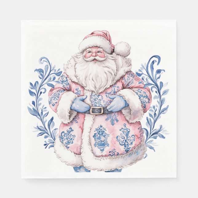Rosa und blau Grandmillennial Santa Serviette (Vorderseite)