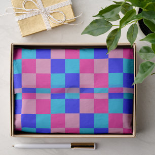 Rosa und Blau kariertes Druckmuster Seidenpapier