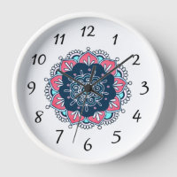 Rosa und Blau Mandala Boho Wall Clock