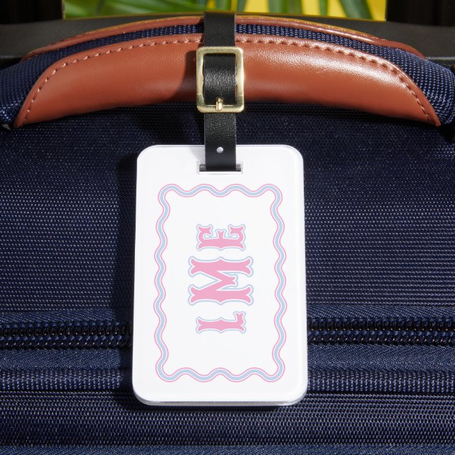 Rosa und Blau Maßgeschneiderte Monogramm-Gepäckanh Gepäckanhänger (Vorderseite Insitu 2)