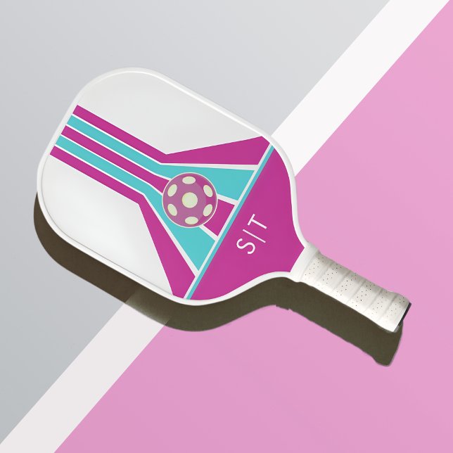 Rosa und Blau | Modernes Monogramm  Pickleball Schläger (Von Creator hochgeladen)