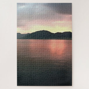 Rosa und blau Ombre Sunset Reflections Landschaft Puzzle