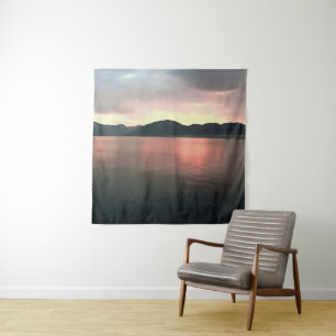 Rosa und blau Ombre Sunset Reflections Landschaft Wandteppich