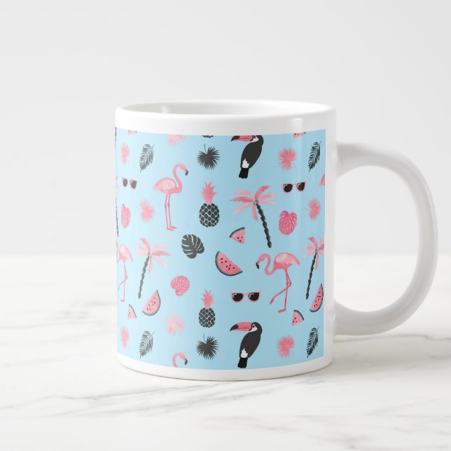 Rosa und Blau Sommer-Tropenmuster Jumbo-Tasse (Rechts)