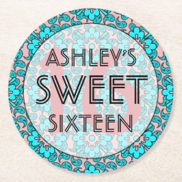 Rosa und blau süße 16 Geburtstagsparty Coasters Runder Pappuntersetzer