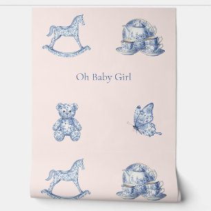 Rosa und Blau vintage Baby-Kinderzimmer Tapete