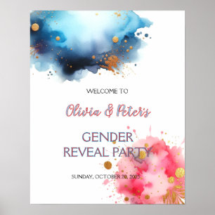 Rosa und Blau Wasserfarbene Geschlechtsenthüllung Poster
