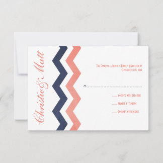 Rosa und Blau Zig Zag Wedding RSVP Karte