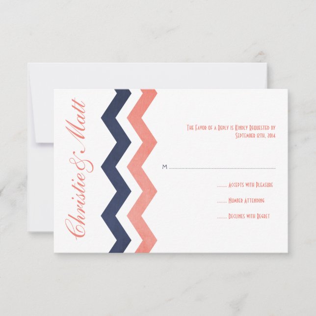 Rosa und Blau Zig Zag Wedding RSVP Karte (Vorderseite)