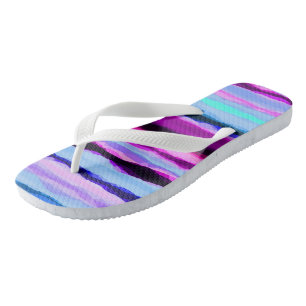Rosa und blaue Abstrakte Streifen Flip Flops