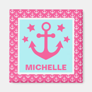 Rosa und blaue Anker, nautisches Muster Magnet