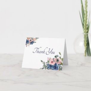 Rosa und blaue Aquarell-Blumen-Dankeskarten Dankeskarte