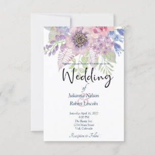 Rosa und blaue Aquarell-Blumen-Hochzeitseinladung Einladung