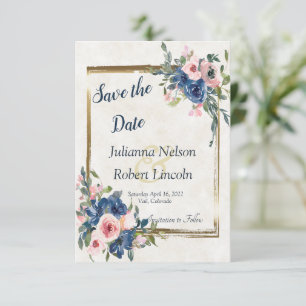 Rosa und blaue Aquarell-Blumen-Save-the-Date-Einla Einladung