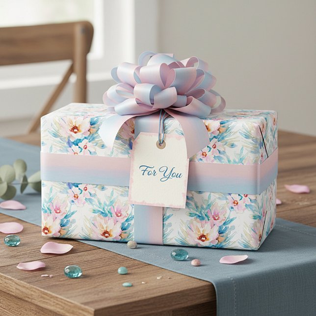 Rosa und blaue Aquarellblumen Geschenkpapier (Von Creator hochgeladen)