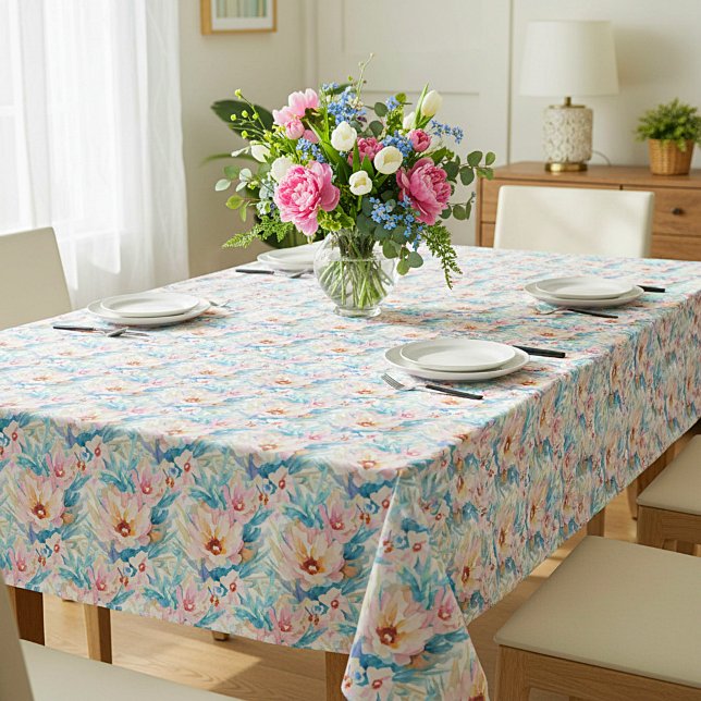 Rosa und blaue Aquarellblumen Tischdecke (Von Creator hochgeladen)