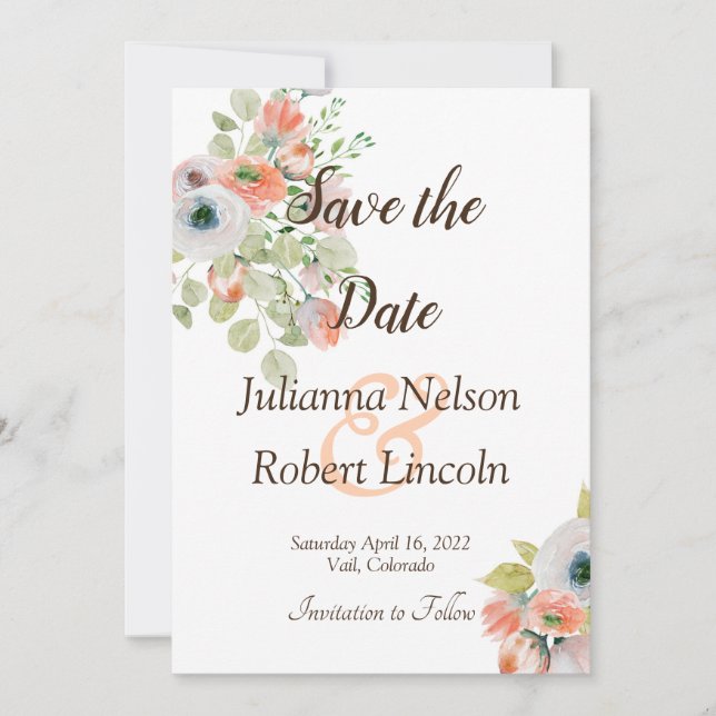 Rosa und blaue Aquarellblütenblüte Save the Date i Einladung (Vorderseite)