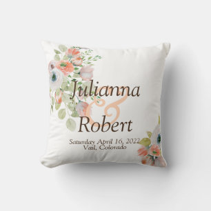 Rosa und blaue Aquarellblütenhochzeit Kissen