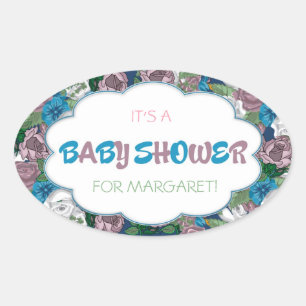Rosa und blaue Babydusche Ovaler Aufkleber