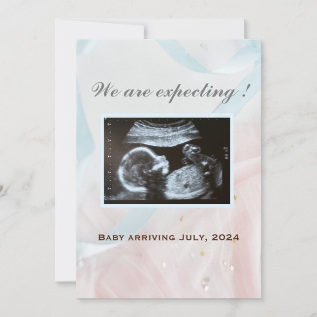 Rosa und blaue Bänder mit Baby-Ultraschall Ankündigung (Vorderseite)