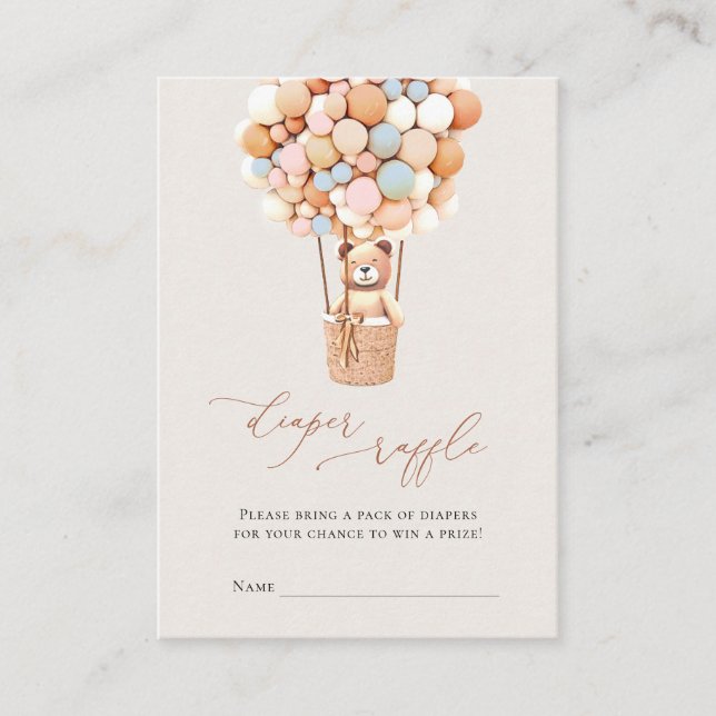 Rosa und blaue Bärenballons Windeln Raffel Tickets Begleitkarte (Vorderseite)