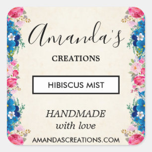 Rosa und blaue Blume bilden einen Rahmen für Extra Quadratischer Aufkleber