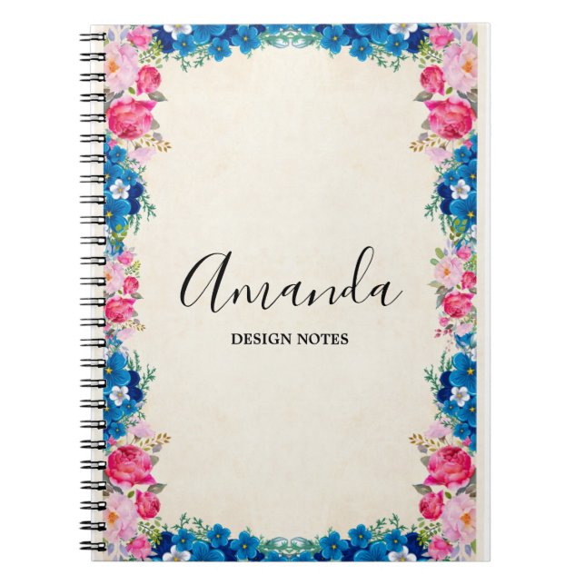 Rosa und blaue Blume Extravagant Notizblock (Vorderseite)