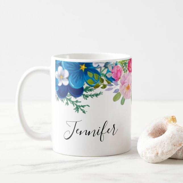 Rosa und blaue Blume Extravagant Summery Kaffeetasse (Mit Donut)