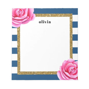 Rosa und blaue Blume Personalisiert Notizblock