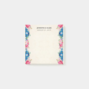 Rosa und blaue Blume Rahmen Extravagante Hochzeit Post-it Klebezettel