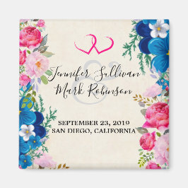 Rosa und blaue Blume Rahmen Save the Date Extravag Magnet