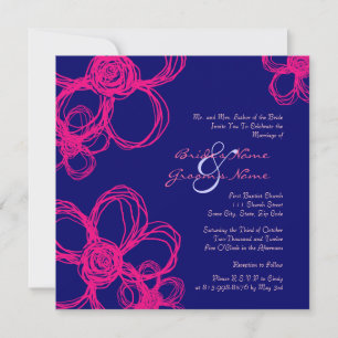 Rosa und blaue Blume zum Hochzeitsempfang Einladung