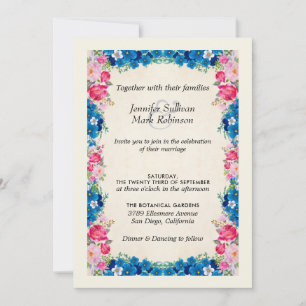 Rosa und blaue Blumen auf Imitate Parchment Weddin Einladung