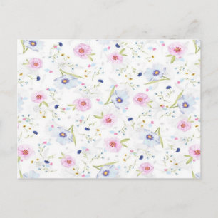 Rosa und blaue Blumen auf weiß Postkarte