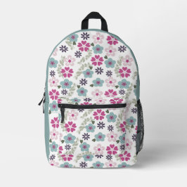 Rosa und blaue Blumen Bedruckter Rucksack