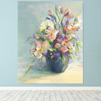Rosa und blaue Blumen - Canvas drucken Leinwanddruck