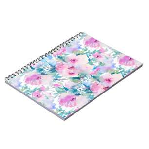 Rosa und blaue Blumen Collage-Muster Notizblock