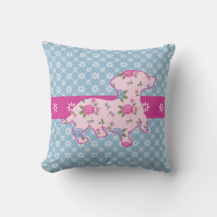 Rosa und blaue Blumen-Dachshund-Baumwoll-Kissenhül Kissen