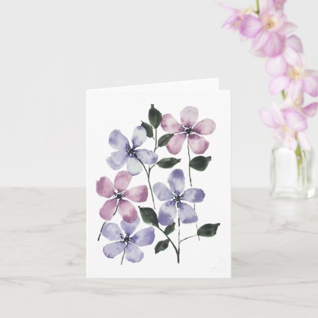Rosa und blaue Blumen  Karte (Orchidee)