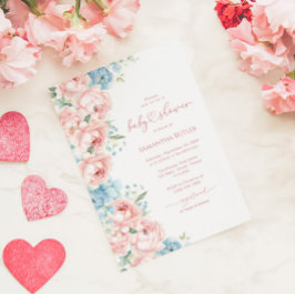 Rosa und blaue Blumen Kinderdusche Einladung