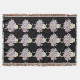 Rosa und blaue Blumen mit schwarzem Hintergrund Decke