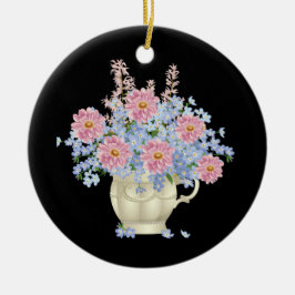 Rosa und blaue Blumen mit schwarzem Hintergrund Keramik Ornament